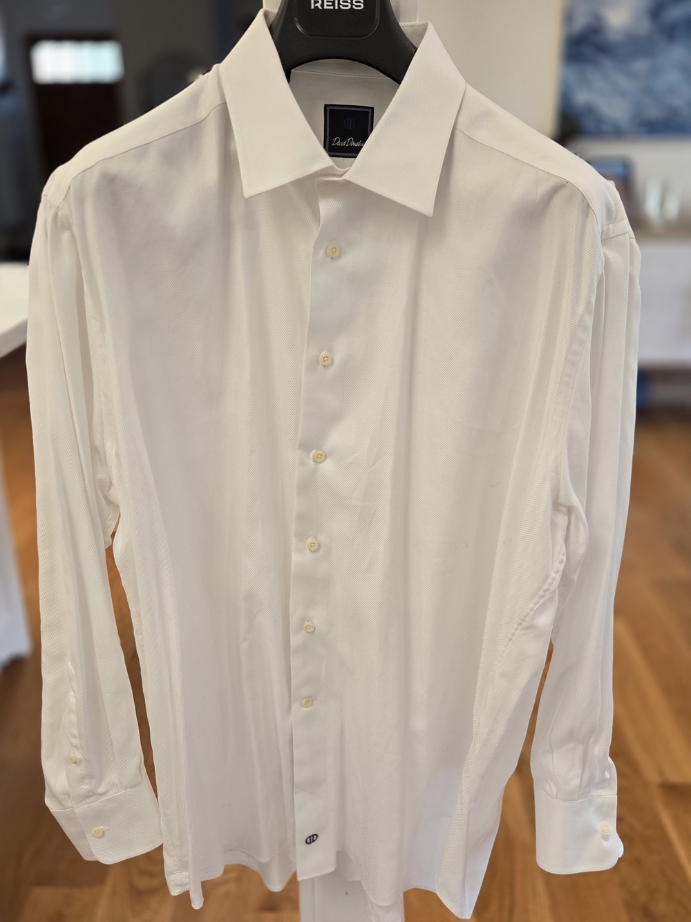 David Donahue Men's Solid White Trim Fit Textured White Dress Shirt 18-34/35